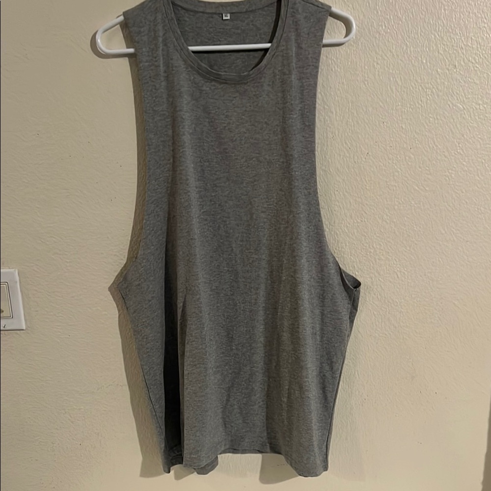 Gray Oversized Muscle Tee with Cut Out Design